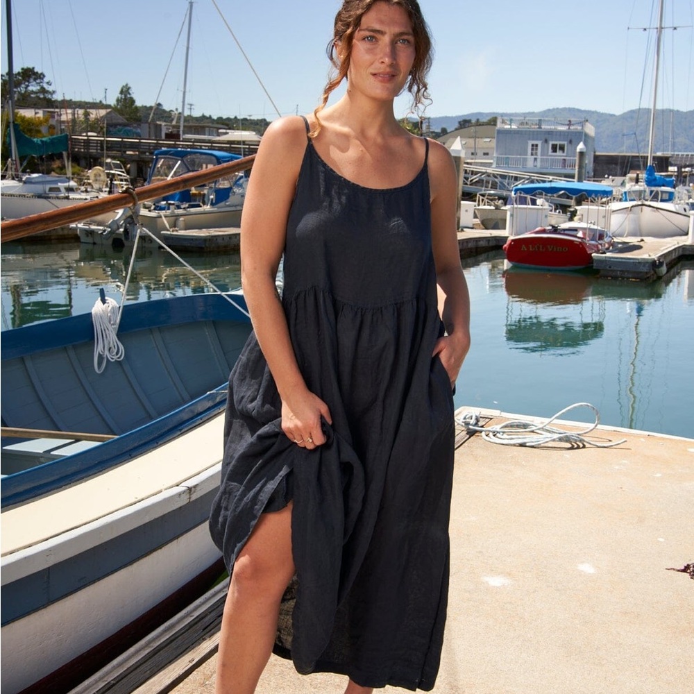 CP Shades Hazel Black Linen Maxi Slip Dress